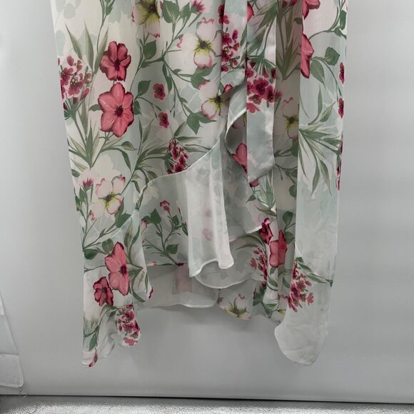 R&K Floral Maxi Dress Sleeveless Ruffle Green/Multi Size 16 Belted - Picture 3 of 9